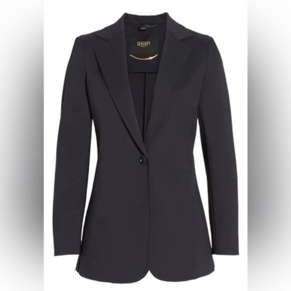 Seventy Technical Stretch Navy Blue Single Breasted‎ Blazer Jacket Size 14 NWT